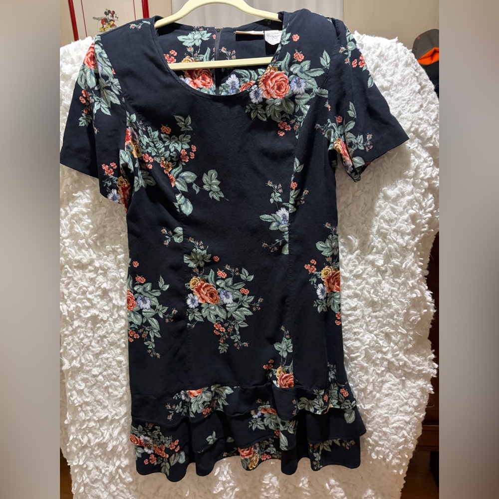 Floral Black Dress with Ruffle Hem